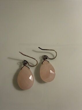 Rose Quartz Teardrop Dangle Earrings - Pink
